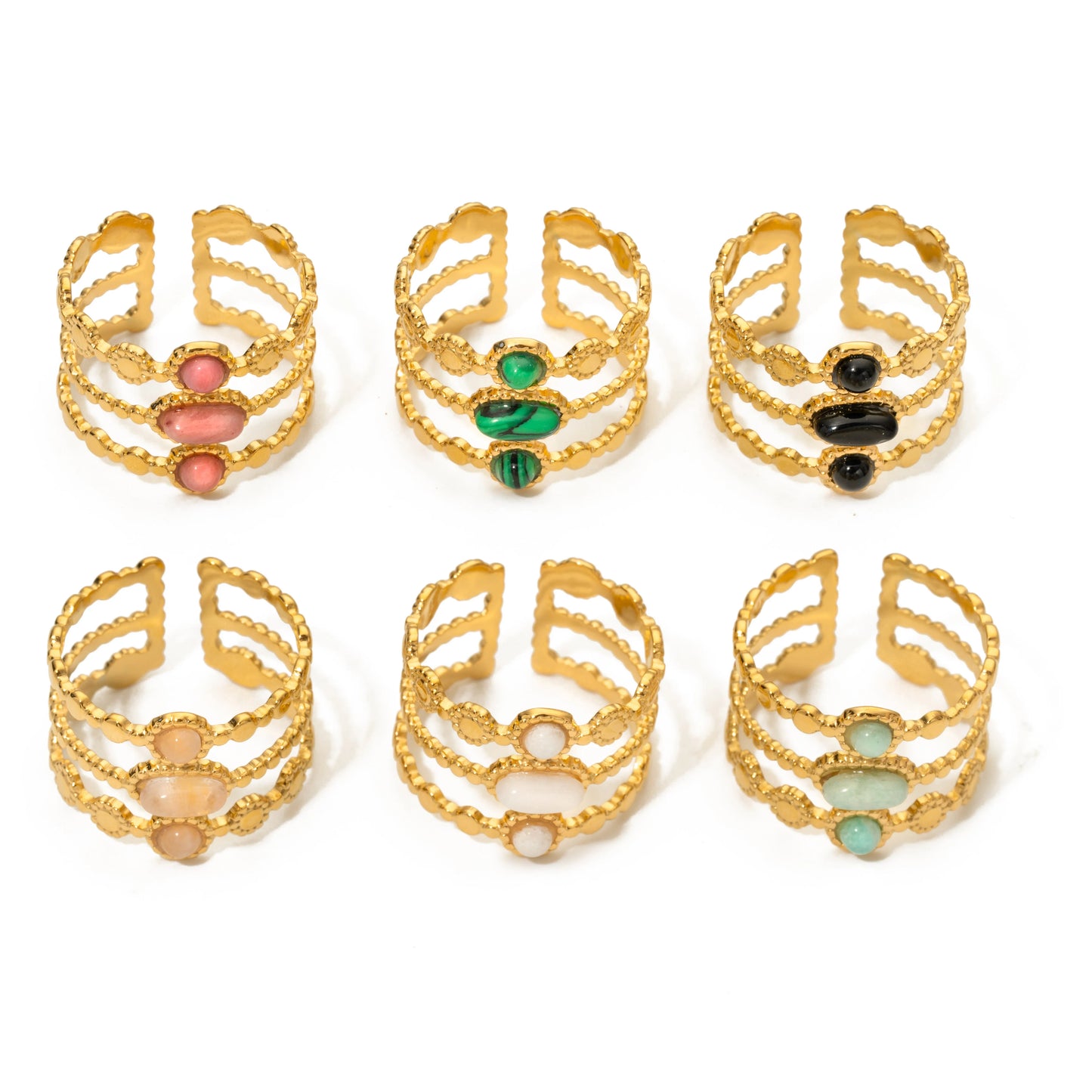 Bague femme émeraude en acier inoxydable