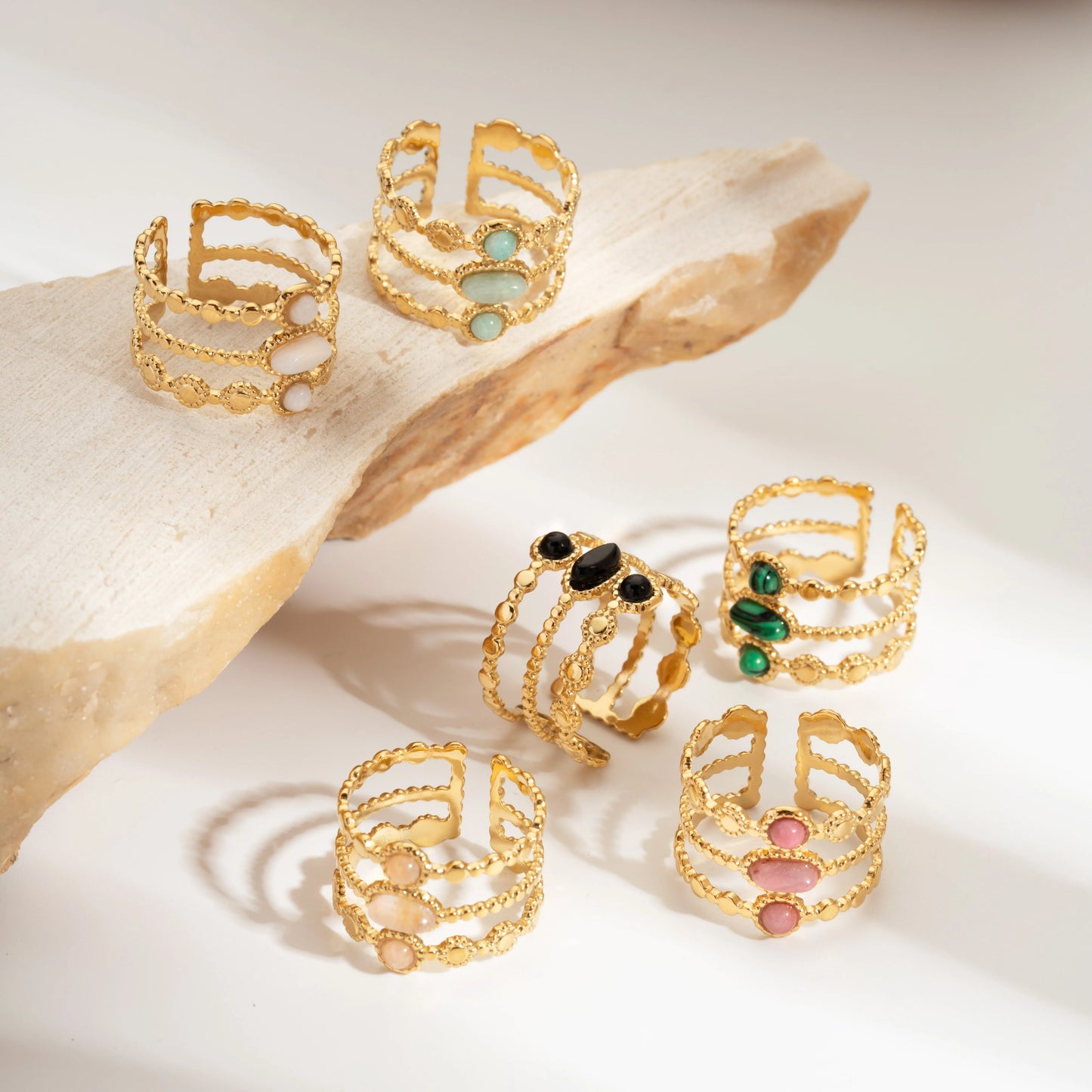 Bague femme émeraude en acier inoxydable