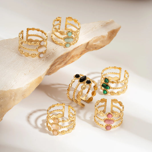 Bague femme émeraude en acier inoxydable