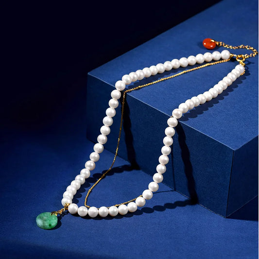 Collier de Perles avec Pendentif Vert – Bijoux Femme Élégant
