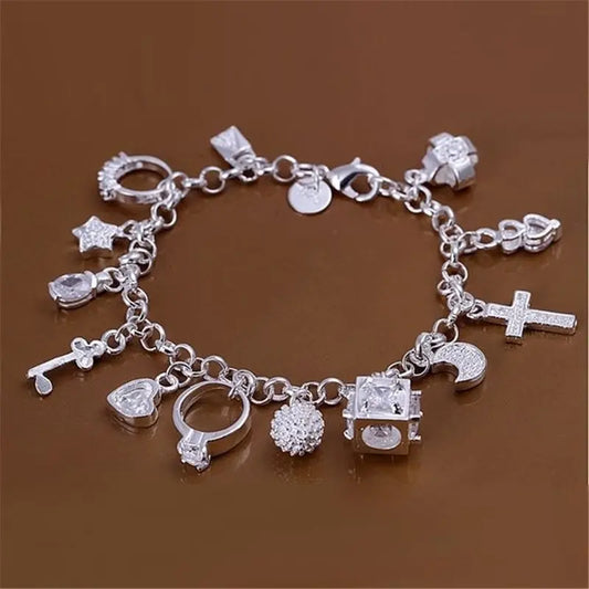 Bracelet Femme Argent Élégant avec Pendentifs – Bijou Chic et Tendance