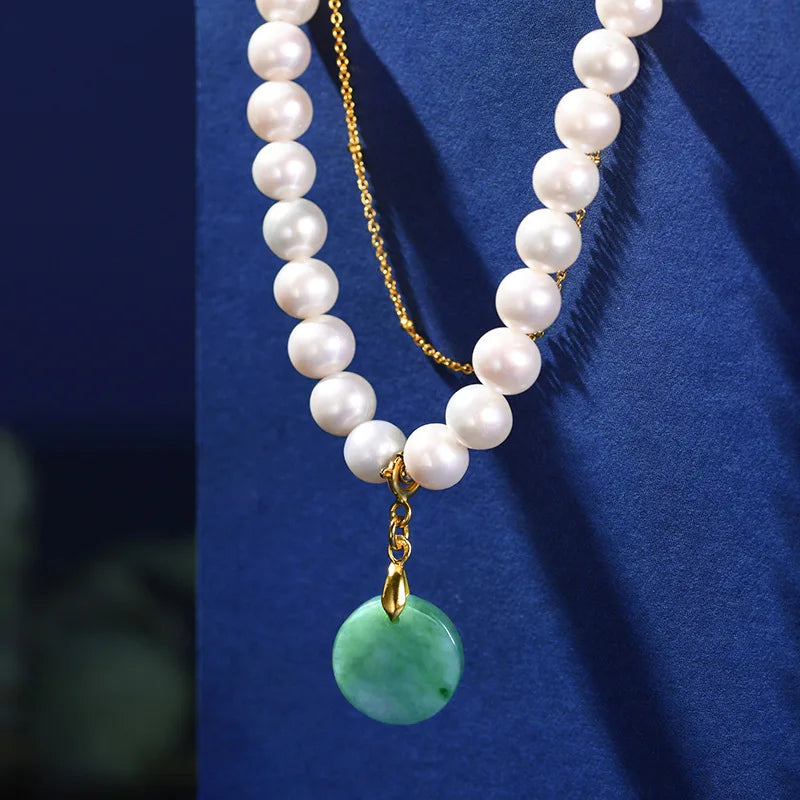 Collier de Perles avec Pendentif Vert – Bijoux Femme Élégant