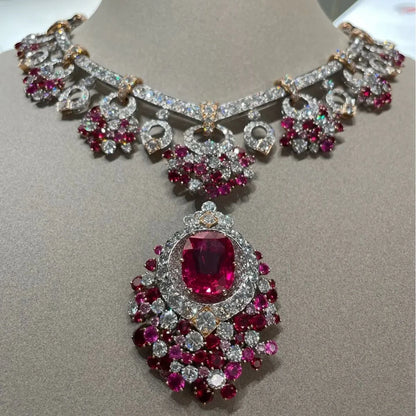 Collier de luxe en argent sterling 925 avec Rubis et Diamants Haut Carbone