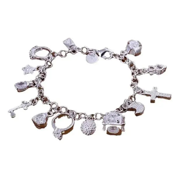 Bracelet Femme Argent Élégant avec Pendentifs – Bijou Chic et Tendance