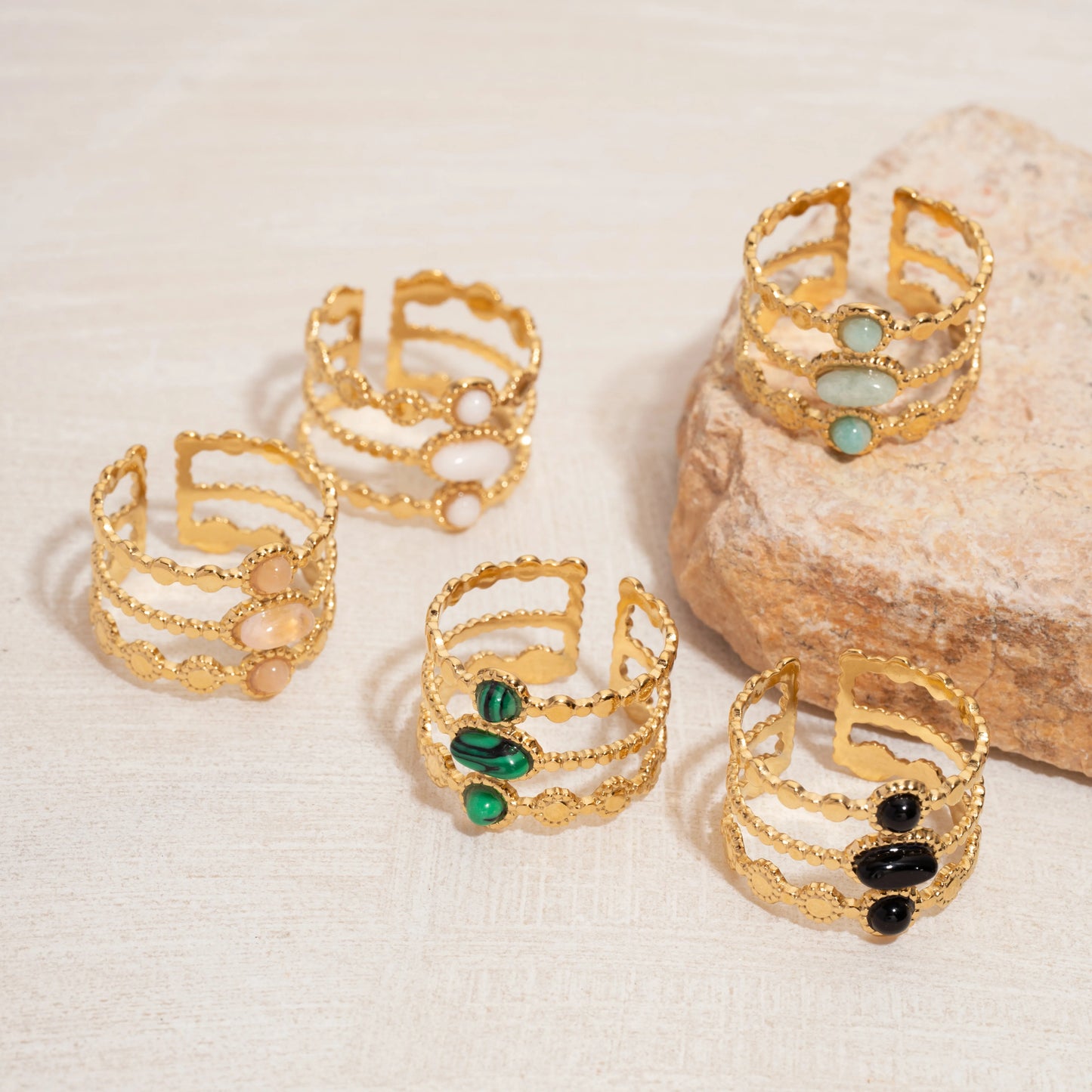 Bague femme émeraude en acier inoxydable