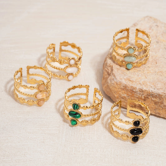 Bague femme émeraude en acier inoxydable