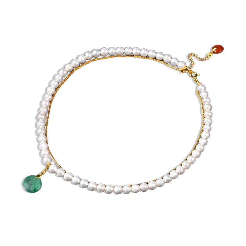 Collier de Perles avec Pendentif Vert – Bijoux Femme Élégant