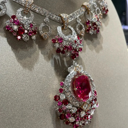Collier de luxe en argent sterling 925 avec Rubis et Diamants Haut Carbone