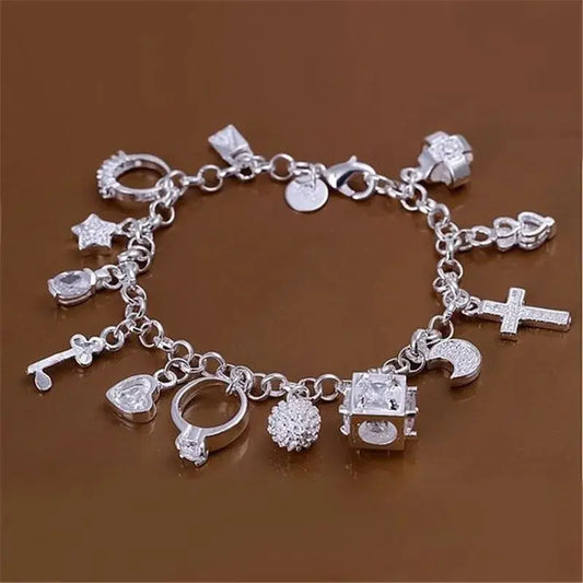 Bracelet Femme Argent Élégant avec Pendentifs – Bijou Chic et Tendance