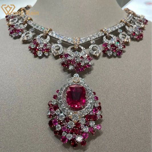 Collier de luxe en argent sterling 925 avec Rubis et Diamants Haut Carbone